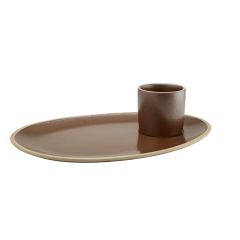 Raw Oval Plate 36cm with Side Pot Earth