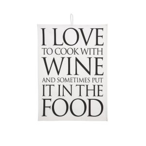 Quips & Quotes Tea Towel - I Love to Cook With Wine